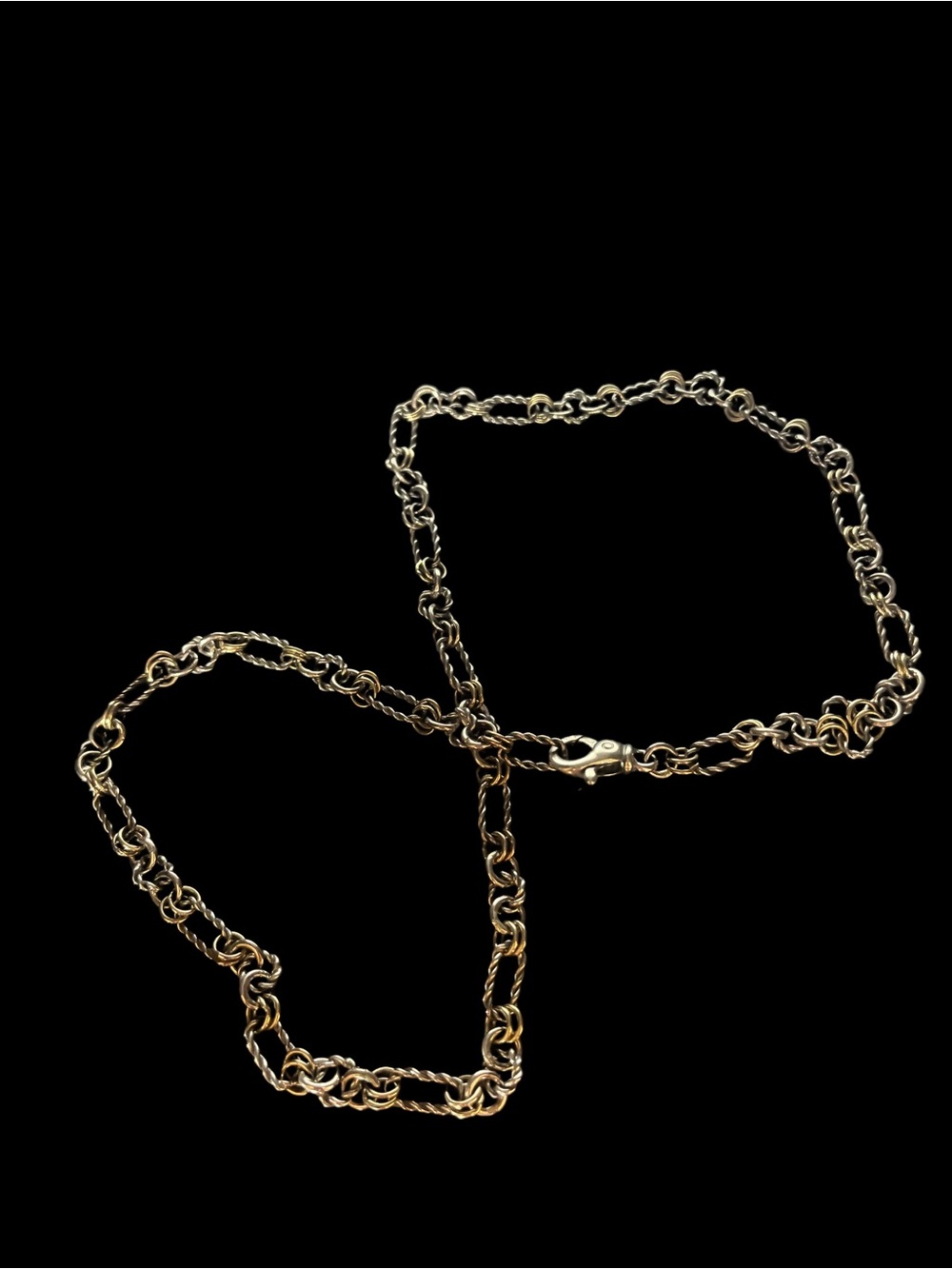 925 STERLING CHUNKY SILVER AND 18 K OVERLAY GOLD VERMEIL RINGS NECKLACE 22”